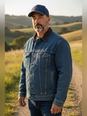 Vintage Marlboro Country Store blue denim jacket-Leather Collar-Size Large